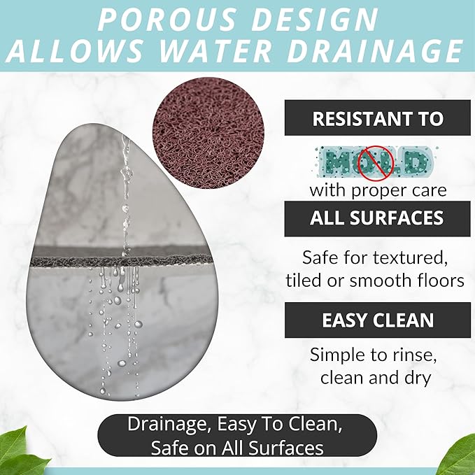 Soft Shower Mat Non Slip - PVC Loofah Inside or Outside Showers, Bathtubs, Bathrooms, and Wet Areas - Safe for Textured Tiled and Smooth Floor - No Suction Cups Secure Anti Slip (Brown 24 x 47)