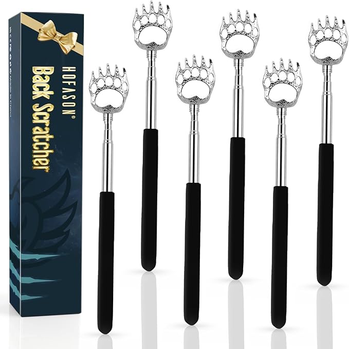6 Pack Back Scratcher Fathers Day Dad Gifts, White Elephant Gifts for Adults, Stocking Stuffers for Men Women Teens, Prizes for Adults, Extendable Bulk Back Massager for Thanksgiving Birthday (Black)
