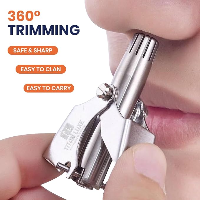 Stainless Steel Manual Nose Hair Trimmer for Men and Women | Manual Nose and Ear Hair Trimmer | Nose Clippers, 360° Rotating Hair Trimmers | Washable Nosehair Remover - Pack of 3