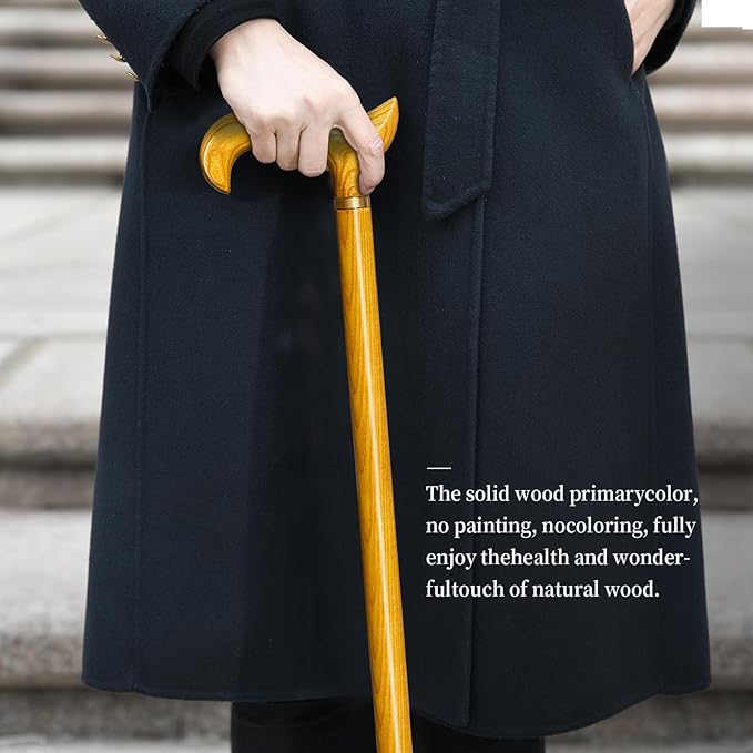 Wooden Walking Cane for Men and Women -Natural Solid Wood, 3 Rubber Tips, Heavy Duty, with Travel Bag- Wooden Walking Stick, Ergonomic Canes for Seniors Unisex Walking Canes
