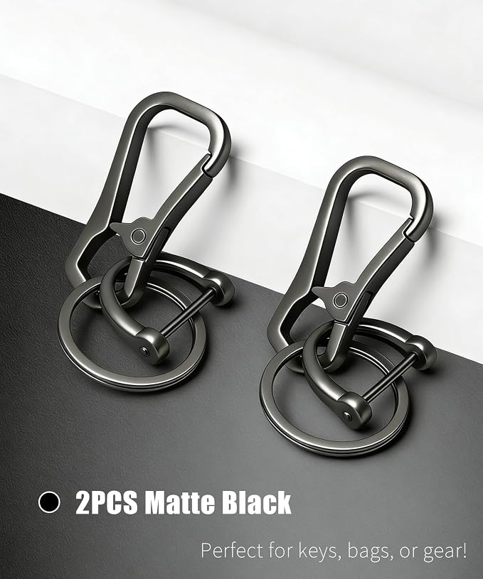 Metal Key Chain Carabiner Clip with Key Ring and D Ring | Heavy duty build, full accessory packs, quick release, multi purpose hook, belt loop holder, separate home and car fob sets