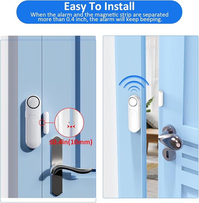 Window and Door Alarm When Opened (2 Pack) for Kids Safety/Home Security, Sliding Glass Front Door Opening Sensor Alarms for Dementia, 120dB Burglar Alert, Ideal for Business, Garage, Apartment, White