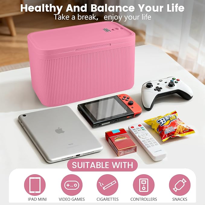 Medicine Lock Box with Code,Taller Size Small Lock Box with Combination Code for Medication Safe,Lock Box for Pills/First Aid Kits/Snack/Ipad Mini,Locked Container for Home/Office 9.4X5.5X5.7inch Pink