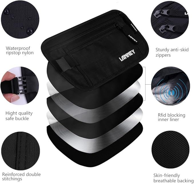 Money Belt for Travel Women and Men Slim Hidden Travel Wallet with RFID Blocking