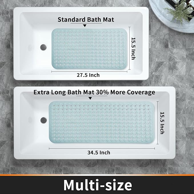Yimobra Bathtub Mat Non Slip, Super Strong Suction Cups, 27.5"x15.5" Long Shower Mat with Drain Holes, Machine Washable Fast Draining Bath Mats, Bathroom Essentials,Mint Green