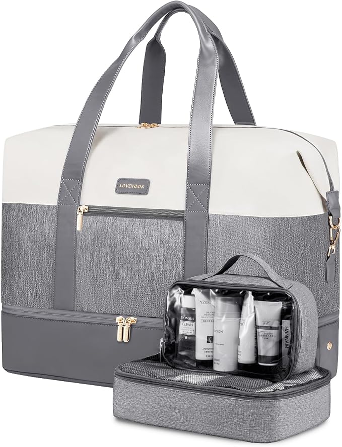 LOVEVOOK Weekender Bag for Women, Large Duffle Bag for Travel with 2 Packing Cubes, Carry on Overnight Bag with Shoe Compartment, Mom Hospital Bags for Labor and Delivery