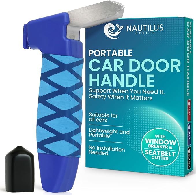 Car Door Handle for Elderly - Car Cane Standing Mobility Aid Tool to Help Get Out, 3 in 1 Car Door Latch Bar for Seniors and Handicapped Pack of 1 - (Blue)