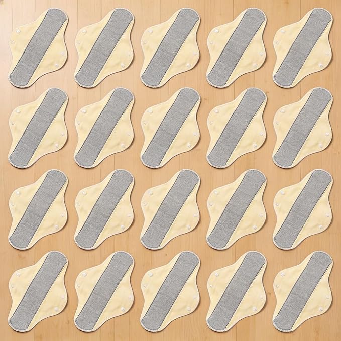 Reusable Washable Cloth Pads for Women, Leak-Proof Breathable Sanitary Pads, Absorbent Incontinence Pads for Daily & Postpartum Use (Yellow, 20 Pack)