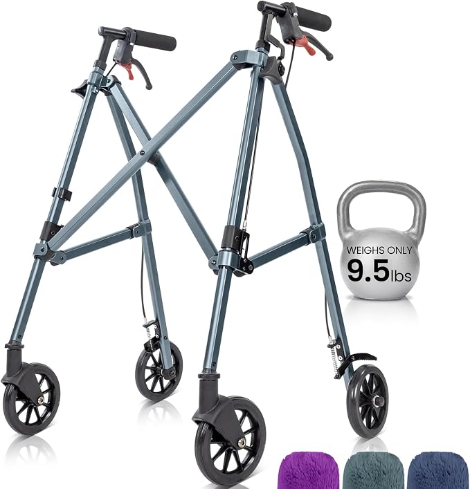 Vive Mobility Lightweight Walker for Seniors - Narrow, Folding Walker | W/Wheels for Small & Tight Spaces - Light Weight for Balance, Compact Doorways, Foldable - Portable & Collapsible for Travel
