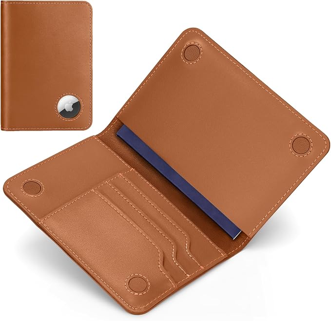 ALLIVE RFID Blocking Passport Holder for Travel, Genuine Leather Passport Holder with AirTag Slot, Magnetic Closure Passport Cover Travel Wallet for Women Men, Travel Essentials Gifts (Caramel)