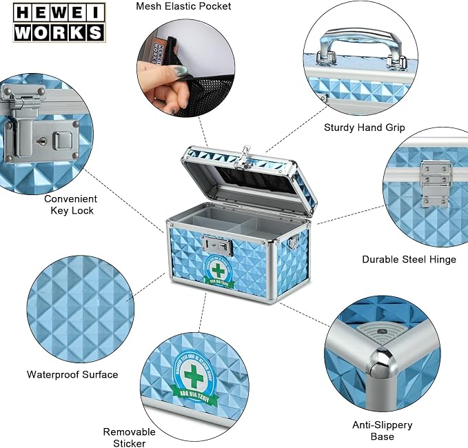 Storage Box with Key Lock, Lockable Medicine Storage Box, Empty First Aid Box, Security Lock Box, Multipurpose Locking Box for Home and Outdoor Use (Blue, Small)