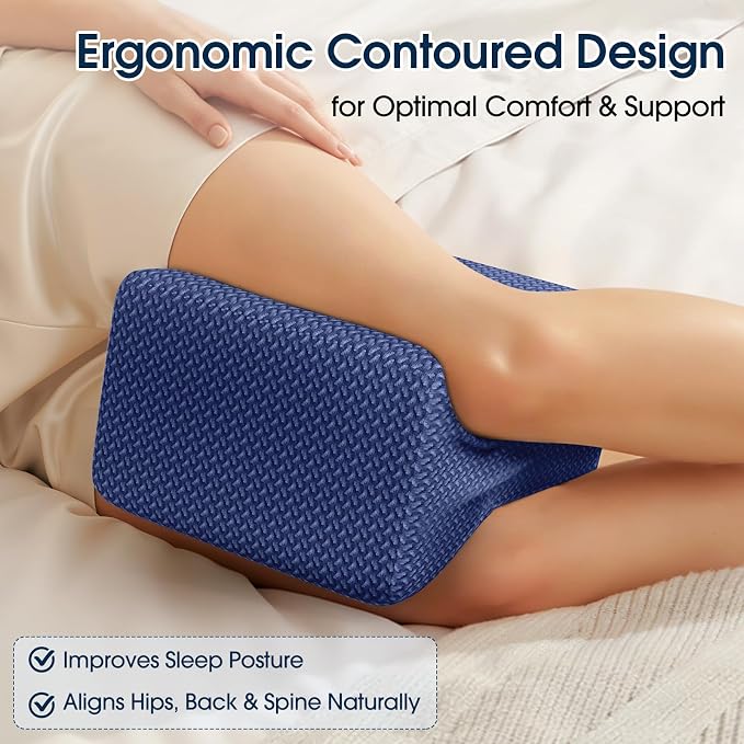 BlissTrends Memory Foam Knee Pillow, Knee Pillow for Side Sleepers, Leg Pillows for Sleeping Blood Circulation, Elevation Pillow for Spine Aligning, Sciatica, Hip, Knee, Ankle Pain, Blue, X-Large