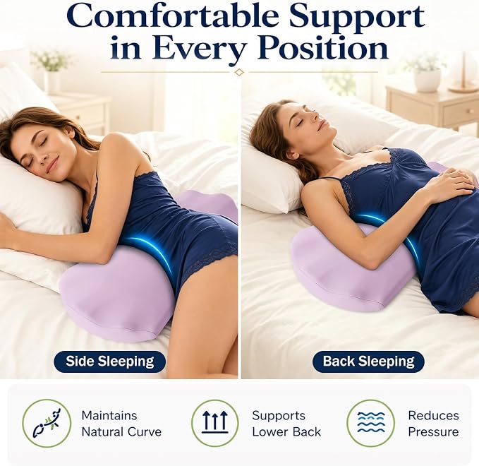 Fledano Lumbar Support Pillow for Bed – Floor Pillows & Cushions - Memory Foam Lower Back Pain Relief Pillow for Sleeping, Ergonomic Lumbar Pillow for Side & Back Sleepers, Sciatica & Hip Pain Relief