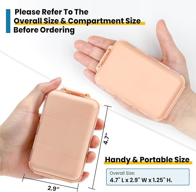 4 Pack, 14 GRIDS Travel Pill Organizer Box with Labels - Travel Medicine Case Kit - Pocket Daily Pharmacy Container - Travel Medication Holder Dispenser for Fish Oil Vitamin Supplement Storage