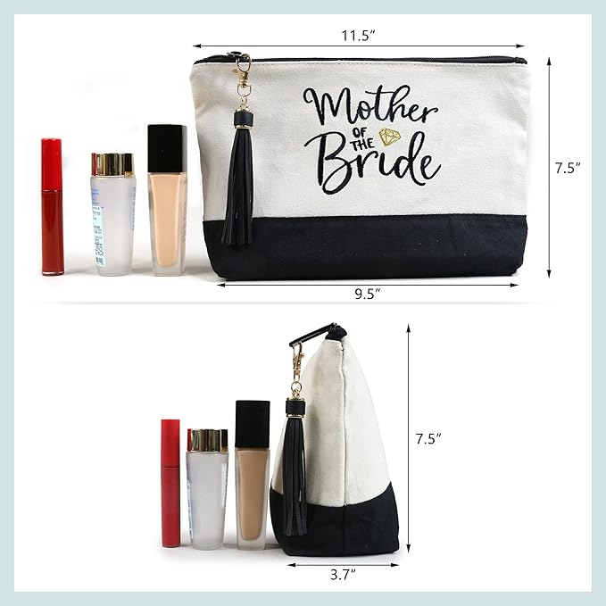 BeeGreen Mother of The Bride Bridal Shower Gift for Women with Zipper Pocket Embroidery Monogram Wedding Tote Bag for Bride Bachelorette Gifts Engagement Gifts