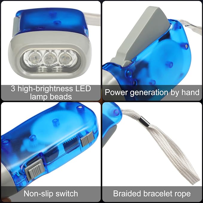 Mudder 24 Pack Hand Crank Flashlight No Battery Emergency Flashlight, Self Powered Portable Light Dynamo Torch for Survival Kit Outdoor Hiking Emergency(Yellow, Red, Grey, Blue)