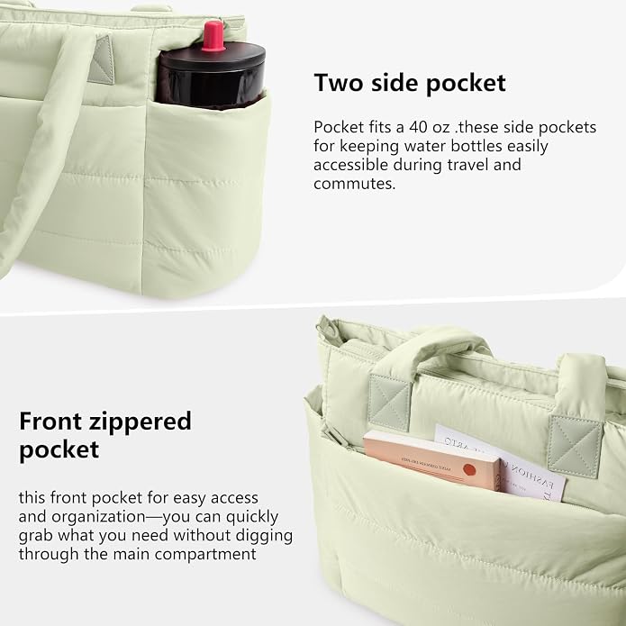 Puffer Tote Bag for Women Quilted Nurse Bag Lightweight Work Bag for Teacher Travel Handbag with Multiple Pockets