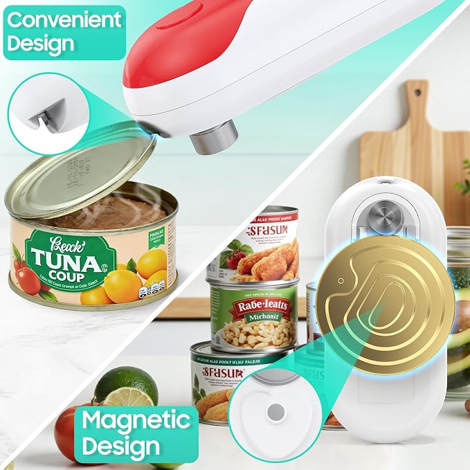 Electric Can Opener, Auto-Stop, USB-C Rechargeable, Side-Cut Smooth Edge, Hands Free Automatic Can Opener for Seniors & Arthritis Patients (Red)