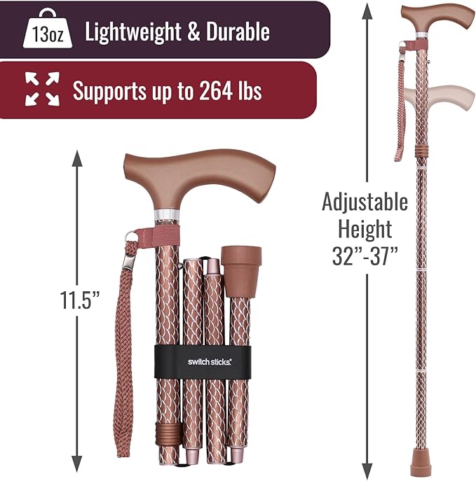 Switch Sticks Walking Cane for Men or Women, Foldable and Adjustable from 32-37 Inches, FSA and HSA Eligible