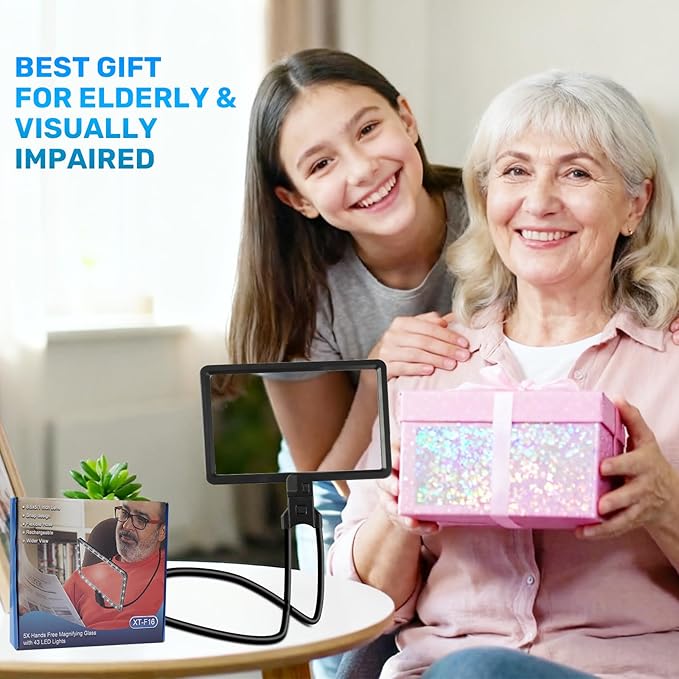 5X Neck Magnifying Glass with Light, Magnifier with Light Hands Free, Full Book Page Magnifier with 3 Light Modes, Flexible Gooseneck for Seniors Reading Low Vision
