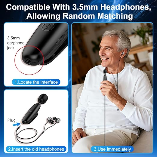 IceHeat Personal Sound Amplifier for Seniors – Affordable & Easy-to-Use, 50dB Gain, 7-Level Tone Control, Noise Cancelling, Rechargeable with Long Battery Life, Black