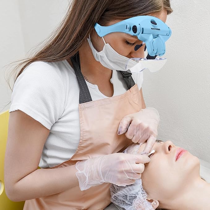 YOCTOSUN Magnifying Glasses with Light for Close Work, Head Magnifier with 5 Interchangeable Lenses and 2 LED Lights, Hands Free Head Mount Magnifying Glass for Crafts, Cross Stitch, Jewelry