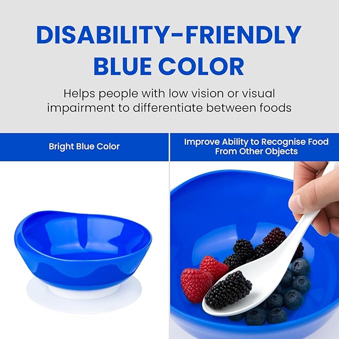 2Pack Spill Proof Scoop Bowl with Non-Skid Suction Base, Adaptive Self-Feeding Dinnerware for Elderly and Disabled