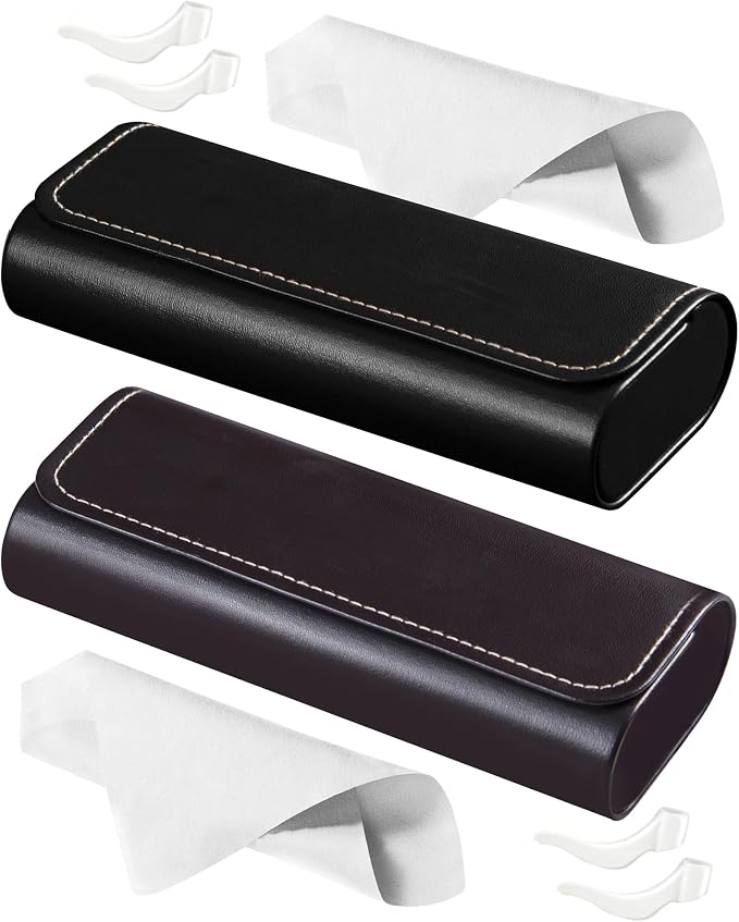 RayLove Hard Shell Glasses Case, Lightweight Leather Eyeglass Case, Travel-Friendly Sunglasses Protector for Men & Women