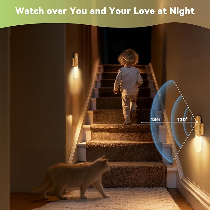 Motion Sensor Light Indoor - Wireless Wall Light, lumi Light, Magnet Rechargeable Wall Sconces, Portable Night Lights, LED Lights for Closet, Bathroom (Beech 3PCS)