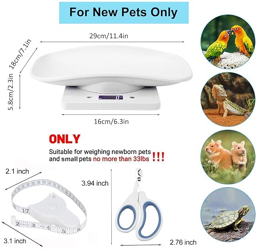 Digital Pet Scale,Puppy Scales for Weighing,Digital Small Animals Scales for Weighing,Whelping Supplies,Kitten Scale,Baby Scales for Newborn Dog Cat Crawl Pet,Capacity up to 33 lb,for New Pets Only