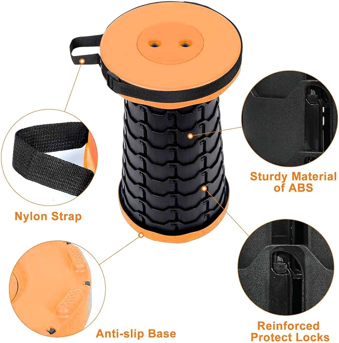 VOLIXOD Foldable Telescoping Stool Portable, Retractable Stool for Adults, Upgraded Collapsible Folding Seats with Load Capacity 550lbs, Camping Stools for Adults