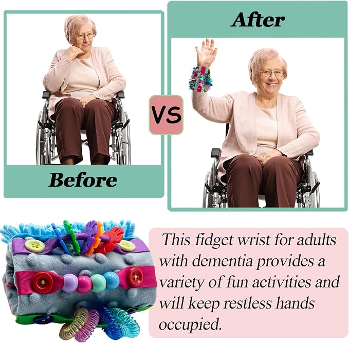 Fidget Blanket for Adult Dementia Products for Elderly Alzheimers Dementia Activities for Seniors Fidget Wrist Cuff Sensory Bracelet for Seniors Dementia Gifts （Red&Grey