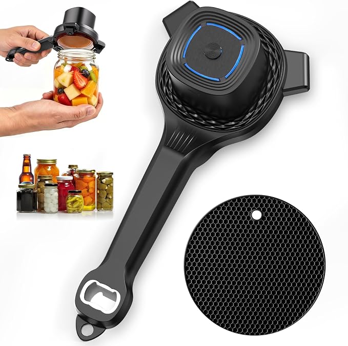 Electric Jar Opener for Seniors with Power Clamp Technology, 2-in-1 Patent Automatic Jar & Bottle Opener, 800mAh Rechargeable, Comes with Bonus Anti Slip Gripper Pad for Beer, Dressing and Jars