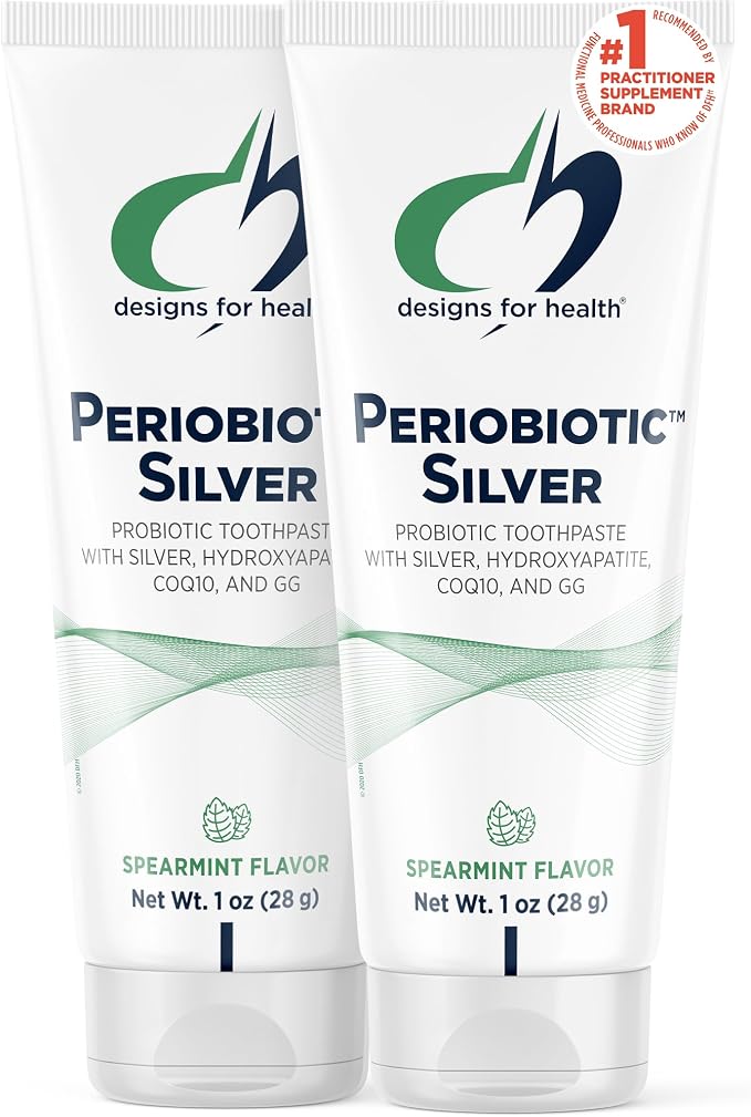 Designs for Health PerioBiotic Silver Hydroxyapatite Toothpaste - Travel Size Fluoride Free Toothpaste with Oral Probiotics with Whitening Hydroxyapatite - Supports Remineralization (2 Pack, 1oz)