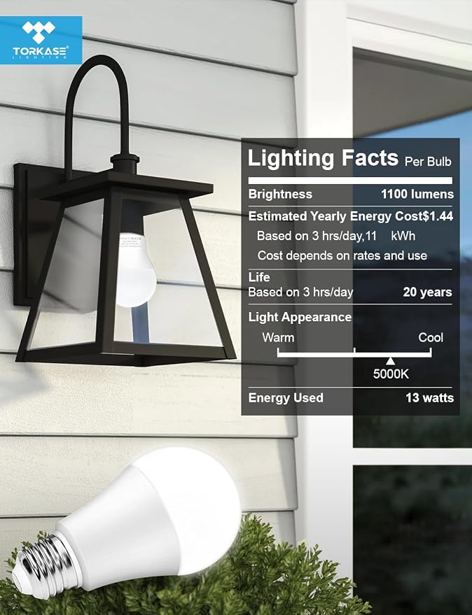 Dusk to Dawn Light Bulbs Outdoor, 13W(100W Equivalent), 6000K Daylight, Automatic On/Off Outdoor Security Light, Sensor A19 E26 Bulbs Photocell for Wall lamp Porch Garage Yard, Christmas Gifts 3Pack