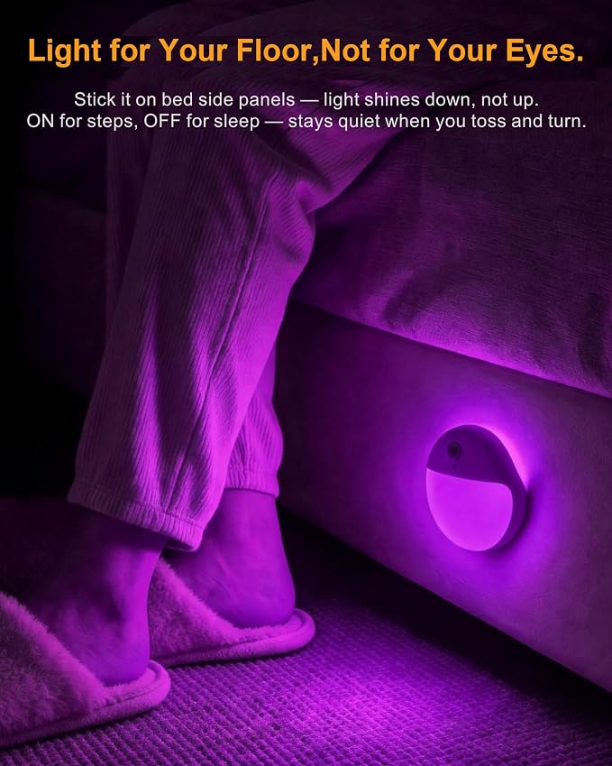 Purple Motion Sensor Night Light Battery Operated, Dim Sticky Light | 2 Pack, 3 Modes, Dimmable 1-15lm, Soft Glow, Wireless Motion Activated Violet Light for Girls, Bathroom, Bedroom, Adults