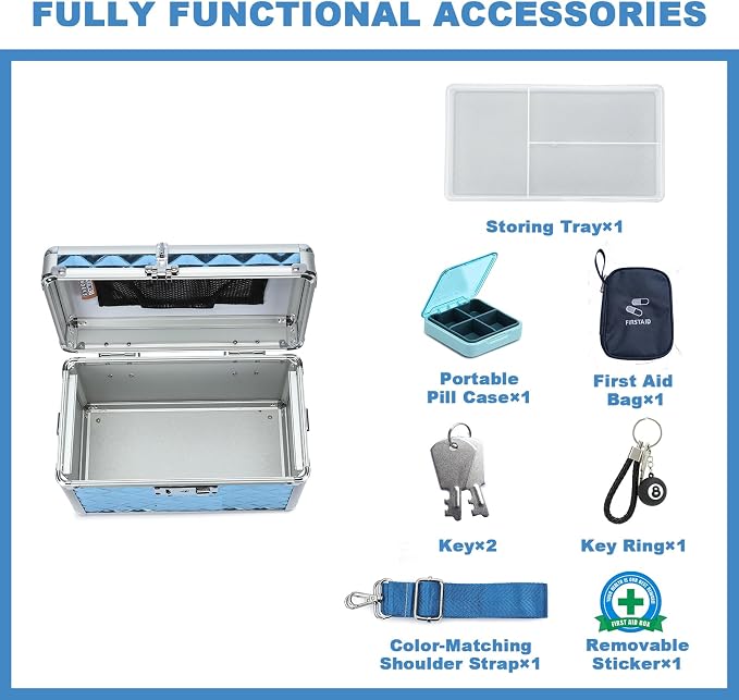 Storage Box with Key Lock, Lockable Medicine Storage Box, Empty First Aid Box, Security Lock Box, Multipurpose Locking Box for Home and Outdoor Use (Blue, Small)