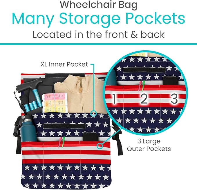 Vive XL Wheelchair Bag - Waterproof, Scratch-Resistant, Double-Stitched, Machine Washable Accessory for Adults, Seniors, 15 Colors - Storage Walker Backpack to Hang on Back of Wheel Chair