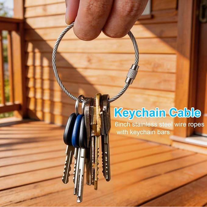 15 Pack 6 Inch Stainless Steel Wire Keychain Cables with Plastic Sleeve, Heavy Duty Wire Key Rings Loops for Luggage Tags ID Tag Keepers Keys Kitchen Utensils Duster