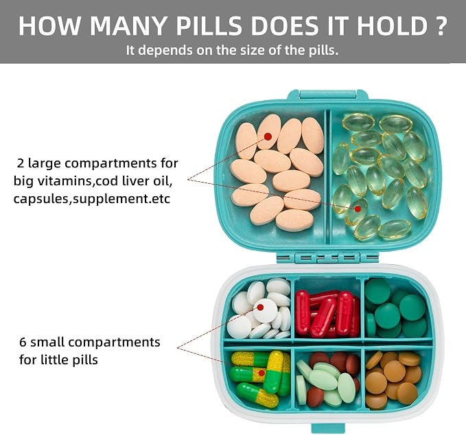 Travel Pill Container Medicine Organizer Daily Purse Pill Case Cute Pill Vitamin Box Small Pocket Pill Holder Mini Pill Organizer for Supplement(Blue)