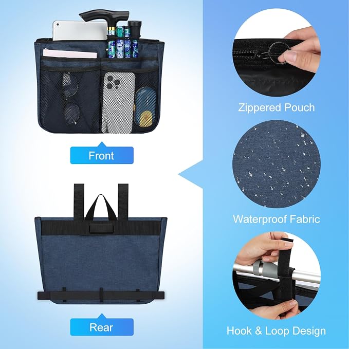 supregear Wheelchair Carry Bag - Accessories Pouch for Rollator, Walkers, Power Wheel Chairs and Knee Scooters - Side Armrest Storage Organizer for Elderly Seniors - Lightweight Portable Travel Tote