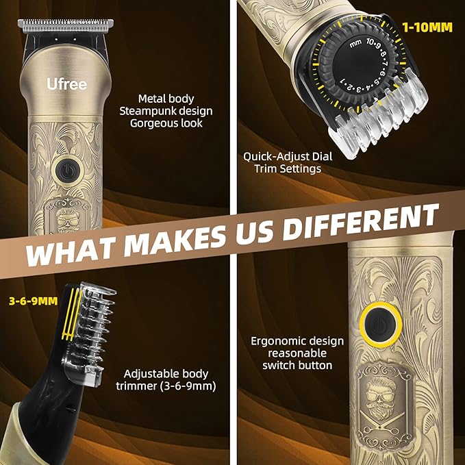 Ufree Beard Trimmer for Men, Electric Razor Shaver, Cordless Hair Clipper Shaving Kit for Mustache Body Nose Ear Hair Facial, Adjustable Beard Grooming Kit Father Birthday Gifts for Men Husband Dad