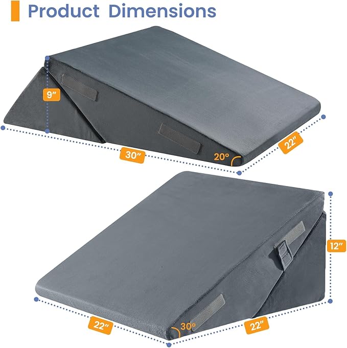 Sasttie Wedge Pillow for After Surgery, Adjustable Bed Wedge Pillow Headboard for Acid Reflux, Sleeping, Neck & Back Support, with Removable Cover, Dark Grey & Velvet