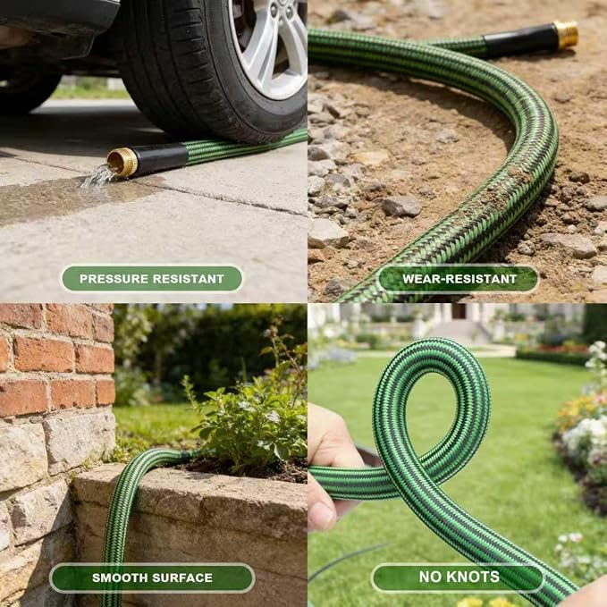 Garden Hose 75 FT-Triple-layer pipe, Heavy Duty Water Hose with solid Aluminum Fittings, Ultra-Lightweight and Flexible, Abrasion-Resistant, Rust-Resistant,Watering and Cleaning for Outdoor