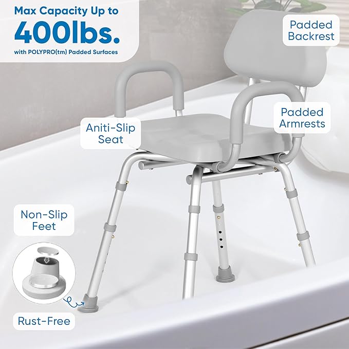 Platinum Health Shower Chair, Bath Chair, Padded with Armrests, Comfortable(tm) Deluxe Shower Chair. Institutional Quality. (Gray)