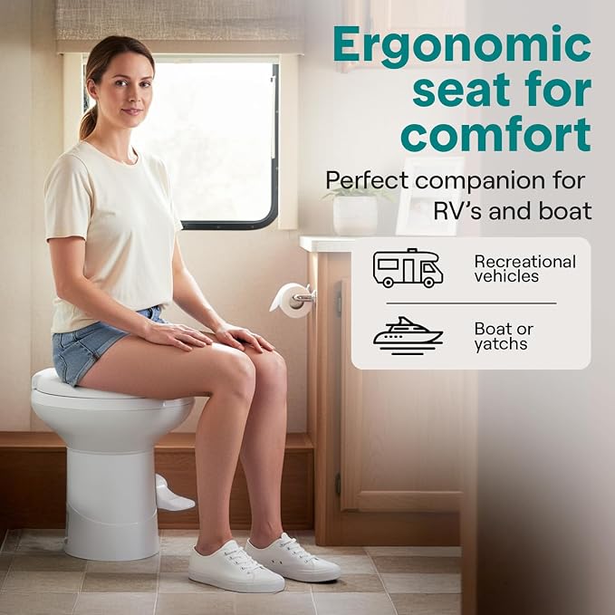 SereneLife RV Toilet - Small Camp Toilet with Foot Pedal and a Hand Sprayer, Leak-Proof, Odorless, Soft-Close Lid, Compact Water-Saving Design, Quick Installation, Perfect for RVs, Trailers, and Boats