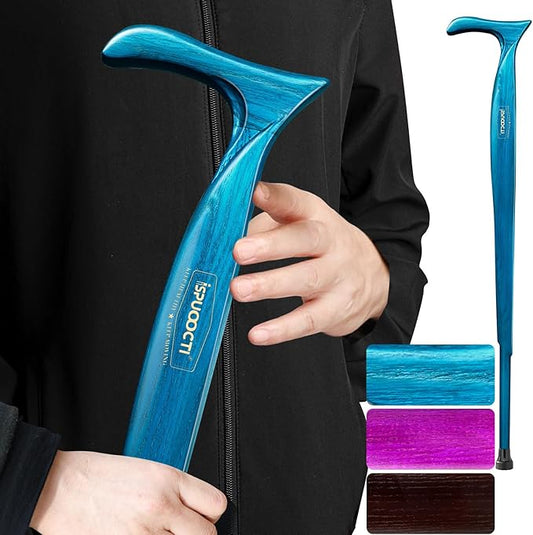 Wooden Walking Cane for Men and Women -Natural Solid Wood, 3 Rubber Tips, Heavy Duty, with Travel Bag- Wooden Walking Stick, Ergonomic Canes for Seniors Unisex Walking Canes