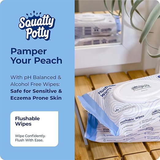 Squatty Potty Bamboo Folding Oslo Toilet Stool with Flushable Wipes Bundle | 3 Packs of 50 (150 Total Wet Wipes) with Bamboo Foldable Squat Bathroom Stool | Wet Wipes with Cucumber and Aloe Spa Scent