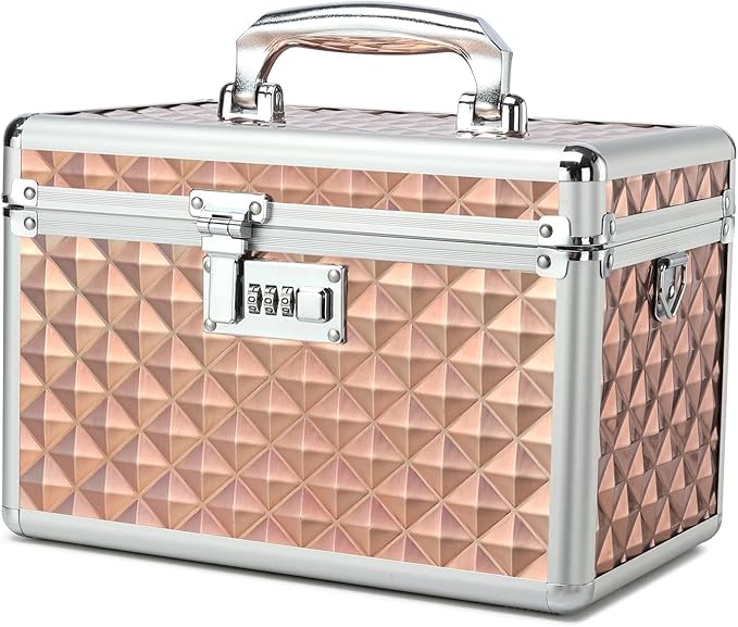 Storage Lock Box with Combination Lock, Lockable Medicine Storage Box, Empty First Aid Box, Security Lock Box, Multipurpose Locking Box for Home and Outdoor Use (Champagne, Medium)