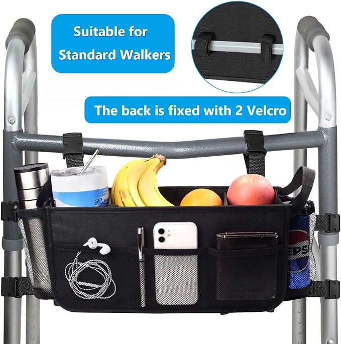 Upgraded Walker Basket Walker Accessories with Cup Holder, Fit for Walker and Roller Walker Baskets Most Walkers- Folding Walker,High-Capacity & Anti-Tip Base-Ideal Elderly Gift for Home